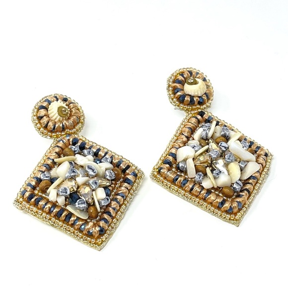 New Anthropologie Beaded Drop Shell Earrings - Picture 1 of 5